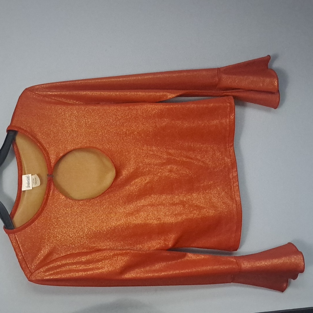 Fredricks Of Hollywood Vintage Shimmering Orange Long Sleeve Top Size Large 90's